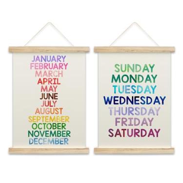 Imagem de Quadro de cabide de pôster de semana, tabela de dias da semana para crianças, pôsteres de aprendizagem infantil, decoração de sala de aula infantil infantil, conjunto de 2 - B20