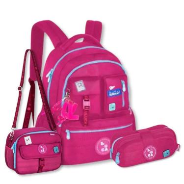 Imagem de Mochila Luluca Com Lancheira E Estojo Bolsa Escolar Rosa
