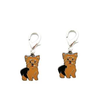 Imagem de Pingente de chaveiro de cachorro, mini chaveiro memorial de cachorro fofo de metal leve para presente, 2 peças, Brown-yorkshire, P