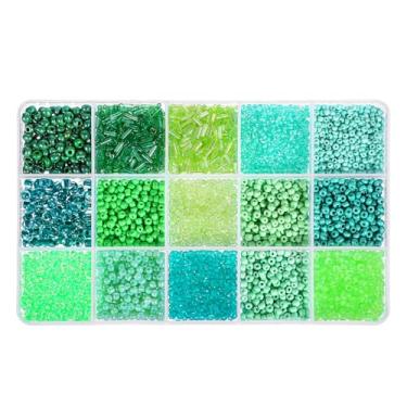 Imagem de Xindojuz 1500 peças de contas de semente de vidro para fazer pulseiras, contas de tubo verde, kit solto de contas de vidro para brincos, colar, bricolage, artesanato de contas, suprimentos de costura