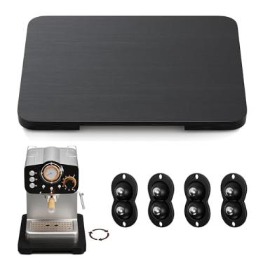 Imagem de GuanQiao Controle deslizante de aparelho de rotação de 360° para cafeteira e utensílios de cozinha pesados, bandeja de bambu para balcão de cozinha, bandeja deslizante com rodas premium (preto, 13,9