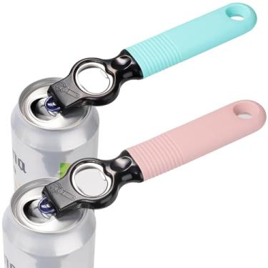 Imagem de DUNLAGUE Abridor de lata de refrigerante e abridor de garrafa de cerveja Bartender com alça de silicone de 10,7 cm de comprimento, abridor de abas para unhas longas, abridor de garrafas para mãos
