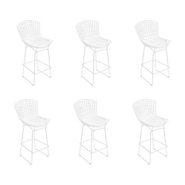 Imagem de Kit 6 Banquetas Bistrô Bertoia Branca D70 Com Assento Branco