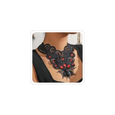 Imagem de Sidlens Gargantilha gótica de renda preta para mulheres, acessórios de bruxa vintage, gargantilha de renda de cristal, colares góticos de vampiro, bijuteria de fantasia de Halloween, Renda, Sem Pedra