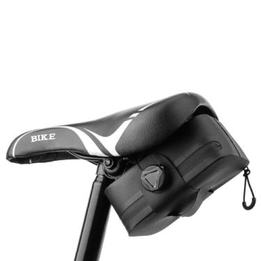 Imagem de Leopauto Bolsa compacta para selim de assento de bicicleta, impermeável, bolsa sob o assento, bolsas de armazenamento em camadas, instalação rápida, bolsa de selim de bicicleta, preta