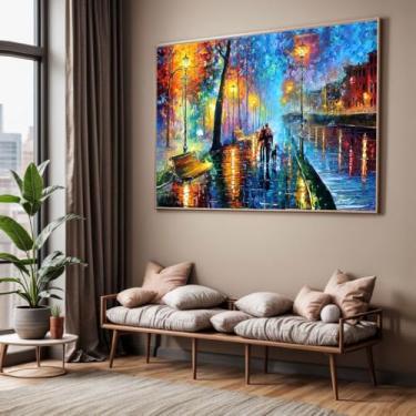 Imagem de Quadro com Moldura Sala Quarto Abstrato Colorido Arte Pintura Impressa Decorativo Horizontal Grande Hall
