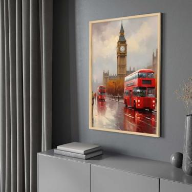 Imagem de Quadro com Moldura Paisagem Vertical Londres Vermelho Pintura Decorativo Grande Sala Quarto Hall