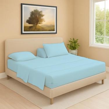 Imagem de Lençol com elástico flexível de cabeça dividida para cama ajustável, King 81 cm dividido a partir do topo, 100% algodão egípcio 600 fios, bolso profundo de 45,7 cm, supermacio, sem rugas, azul claro