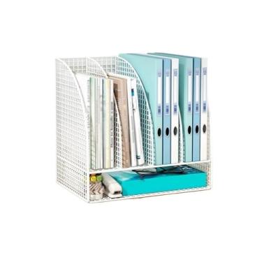 Imagem de Organizador de arquivos de mesa Suporte para arquivos, bandeja de metal para documentos, organização sala aula e escritório - Preto(Branco)