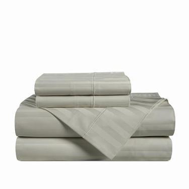 Imagem de Casa Platino Jogo de lençóis 100% algodão egípcio tamanho GG - 4 peças - listras damasco - 1000 fios - conjunto de lençóis de cama de cetim ultra suave com bolsos profundos de 38 cm - prata