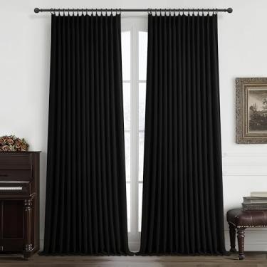 Imagem de Cortinas de linho preto do chão ao teto, 250 cm de comprimento, para sala de jantar, conjunto de 2 painéis, cortinas térmicas plissadas com redução de calor com ganchos para janela grande de 254 a 250