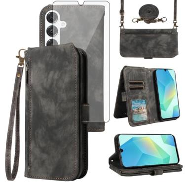 Imagem de Asuwish Capa de celular para Samsung Galaxy A16/A26 5G carteira celular com protetor de tela de vidro temperado alça transversal alça flip porta-cartão de crédito slot A 16 26 16A 26A 4G SM-A166U