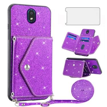 Imagem de Capa de telefone para LG Aristo 4/Astro 4+ Plus/Tribute Royal X320/Escape Plus/Journey LTE L322DL/K30 2019/Arena 2/X2/Prime 2 Capa carteira com protetor de tela alça transversal brilhante K 30 roxo