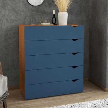 Imagem de Cômoda Porto 5 Gavetas Freijó/Azul - Politorno