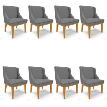Imagem de Kit 8 Cadeiras Estofadas para Sala de Jantar Base Fixa de Madeira Castanho Lia Veludo Grafite - Ibiz