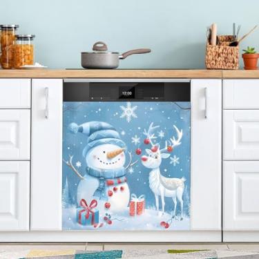 Imagem de Capa magnética de Natal boneco de neve alce máquina de lavar louça painel inverno azul capas magnéticas para máquina de lavar louça decalque decalque decorativo de Natal capa de máquina de lavar roupa