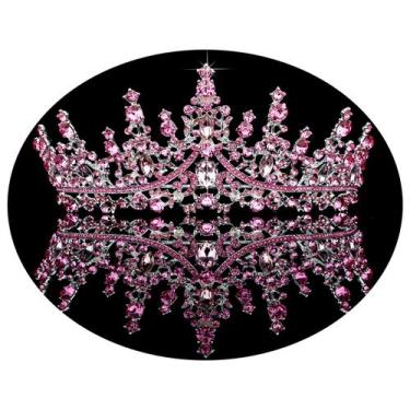 Imagem de Coroa de casamento de cristal rosa Tiara TOBATOBA com 7 cm de diâmetro