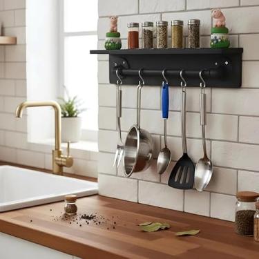 Imagem de Prateleira para Temperos e Suporte Utensílios e Panelas Cozinha Estilo Industrial Preto Laca