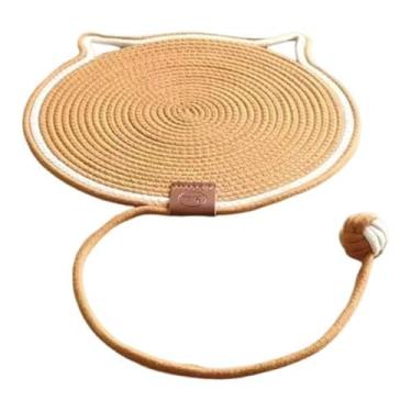 Imagem de KiBcsLic Tapete arranhador para gatos, protetor de móveis domésticos de papelão, redondo com bola, brinquedo interativo para arranhar, Marrom