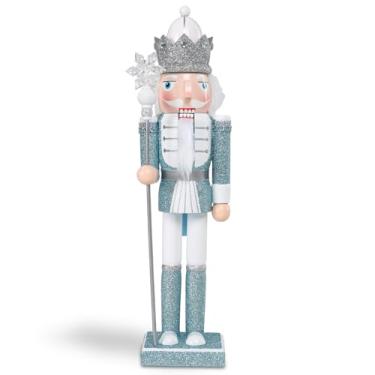 Imagem de Vipush Soldado Quebra-Nozes de Madeira de Natal - Enfeite de 38 cm Estilo Rei do Gelo Figura de Mesa Decoração de Fantoche de Natal Pingente de Boneca para Festa Loja em Casa