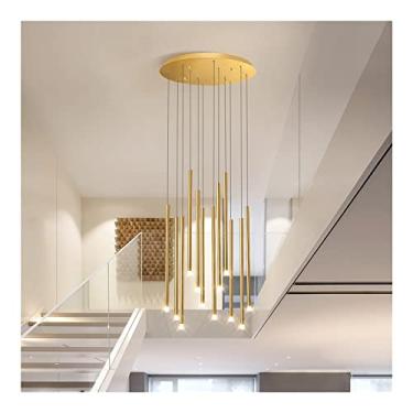Imagem de Lustre moderno para entrada de hall alto, escada em espiral duplex, tubo longo, iluminação de teto, Lamparas Techo, luz pendente grande ajustável, compatível com sala de estar de villa Lámpa