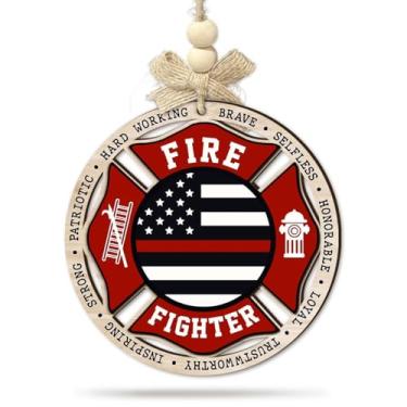 Imagem de CHOANG Enfeite de Natal de bombeiro 2025 - Enfeites de árvore de Natal com cruz maltesa, 2 camadas de madeira - Presente de agradecimento para pai bombeiro, mãe, marido, irmão, família