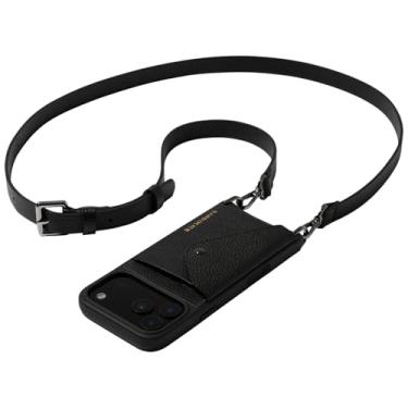 Imagem de Bandolier Hailey Capa de celular tipo carteira transversal para iPhone 17 Pro. 100% couro de seixo genuíno com ferragens de estanho. Alça ajustável e removível. Suporte de cartão flip expansível