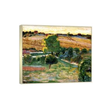 Imagem de Pintura famosa em tela - imagem de arte de parede de paisagem - paisagem com árvores verdes - pôster moldura prata para decoração de casa 70 x 85 cm 27 x 33 pol