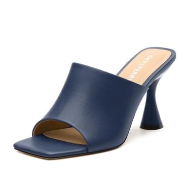 Imagem de SKYSTERRY Sandálias femininas de salto alto quadradas bico aberto grosso em forma de taça salto alto sem cadarço verão confortável festa de casamento formatura mule sandálias sapatos sociais 3,4