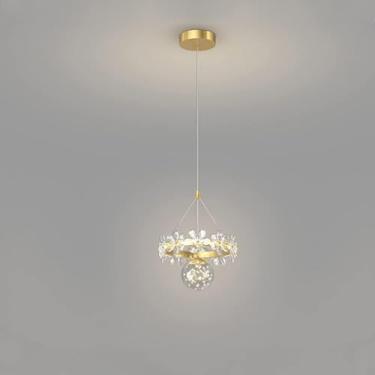 Imagem de Lustre de Cristal Ilha Pendente Luz Dourada LED Mini Lustre Corda Filamento Lua Bola De Vidro Luzes Pendentes Moderno Lustre Borboleta para Quarto Vestiário Sala De Jantar, C