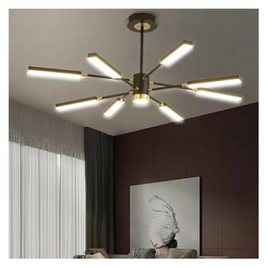 Imagem de Lustre de LED moderno com altura ajustável para pendurar, luminária elegante para decoração de sala de estar e quarto, e luminária pendente para mesa de jantar e quarto.