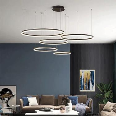 Imagem de Lustre circular moderno regulável para sala de jantar, ilha de cozinha