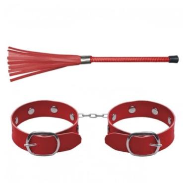 Imagem de Kit Chicotinho E Algema Fina Kit BDSM para Jogos e Exploração Sensual Embalagem Discret DX1313 (VERMELHO)