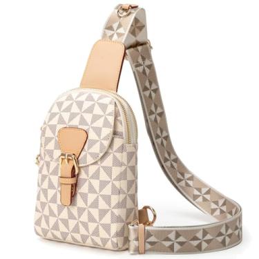 Imagem de LBiayion Pequena bolsa tiracolo feminina – Pochete de couro vegano com alça ajustável – Bolsa de peito moderna para viagens, C - Branco, Small, Alça transversal moderna