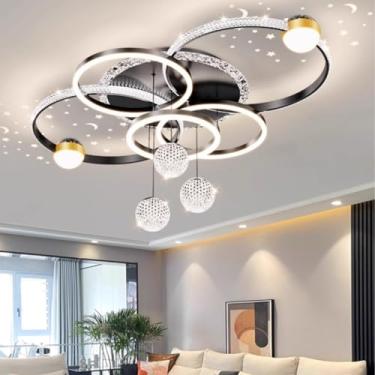 Imagem de Luminária de teto circular LED com controle remoto, luminária de teto regulável, moderna para sala de estar, cor da luz/brilho ajustável, lustre redondo de acrílico para quarto, iluminação i