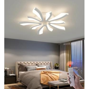 Imagem de Luminária de teto LED com design moderno, regulável, para sala de estar grande, cozinha, quarto, com controles remotos, iluminação de teto, lâmpada de economia de energia, metal, acrílico, e