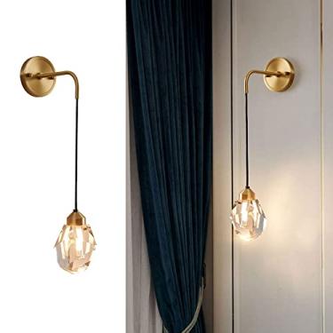 Imagem de Luminária de parede moderna de latão com cúpula de cristal geométrico, luminária de parede de cobre para ambientes internos, G9 para sala de estar e quarto