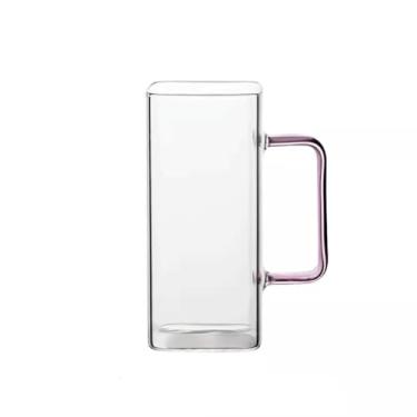 Imagem de URGDWEKJY Copo de vidro copo de vidro doméstico quadrado transparente copo de café suco de leite copo de cerveja com alça copo de café da manhã copo de água