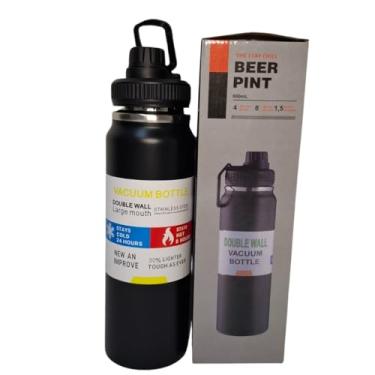 Imagem de GARRAFA TÉRMICA 800ML PRETA DUPLA PAREDE ACADEMIA CASA COLÉGIO ESCRITÓRIO FRIO 24H