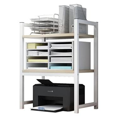 Imagem de FTOQWZXV Mesa de impressora de 2 níveis, suporte de impressora elevado, multifuncional, rack de armazenamento de mesa para casa, escritório, copiadora, prateleira, suporte de impressora (preto)