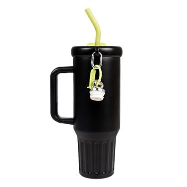 Imagem de Copo Térmico Inox Portátil 1200ml Garrafa Térmica Inoxidável com Tampa e Canudo Inox Sem Logo Marca(PRETO)