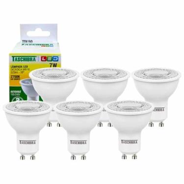 Imagem de 6 Lâmpada De Led Dicróica Mr16 Tdl50 7w Gu10 Taschibra 2700k