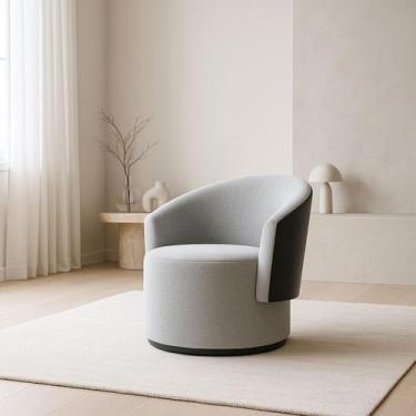 Imagem de Poltrona Liz Orgânica Redonda para Sala Elegante Bouclé cinza e materi
