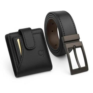 Imagem de Kit Carteira Masculina Couro Legitimo com Porta-Cartão e Cinto Dupla F