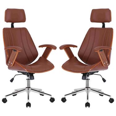 Imagem de Kit 2 Cadeiras de Escritório Juliette Presidente Giratória Marrom - Gran Belo