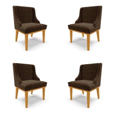 Imagem de Kit 4 Cadeiras Decorativas Sala de Jantar Base Fixa de Madeira Firenze Suede Marrom/Castanho G19 - Gran Belo
