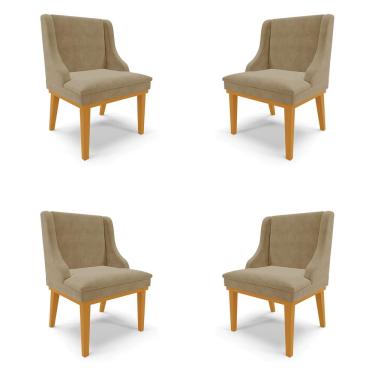 Imagem de Kit 4 Cadeiras Decorativas Sala de Jantar Base Fixa de Madeira Firenze Suede Nude/Castanho G19 - Gran Belo