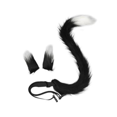 Imagem de Wzmzjy Conjunto de Orelhas E Cauda de Gato para Cosplay, Mulheres, Meninas, Gato, Cauda Longa, para Fantasia de Baile de Máscaras, Preto Branco