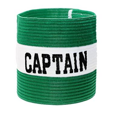 Imagem de ONLYKXY Braçadeiras de capitão 9 x 30 cm/3,5 x 11,8 polegadas braçadeira líder ajustável para futebol basquete vôlei escola equipe competição treinador faixas de braço (verde + branco, 1)