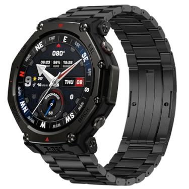 Imagem de PONATTENO Pulseira de relógio de titânio compatível com Amazfit T-Rex 3 Pro de 48 mm, pulseira de relógio de titânio ultraleve durável, tamanho ajustável, fácil instalação (preto)